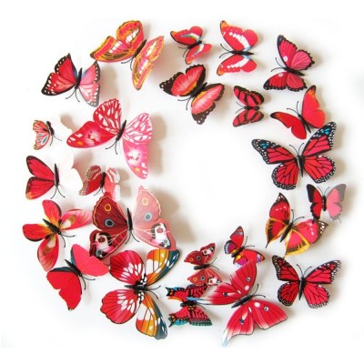 Stickers 12 Papillons Rouges 3D