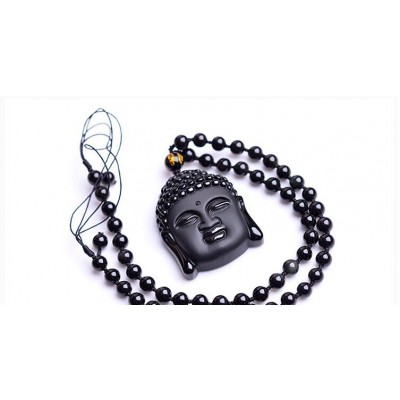 Pendentif Tête de BouddhaThaï en Obsidienne noire