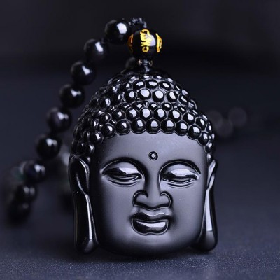 Pendentif Tête de BouddhaThaï en Obsidienne noire
