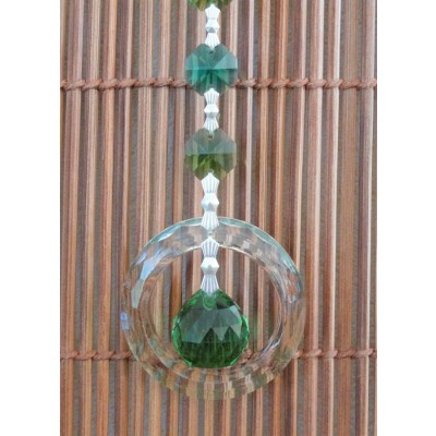 Suspension Cristal Solaire vert 20mm Spirale et Cercle