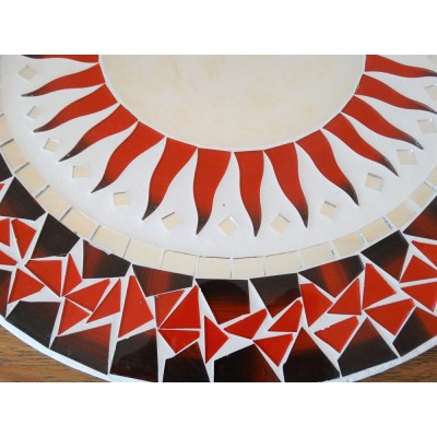 Miroir Soleil Mosaïque rouge et blanc 40cm