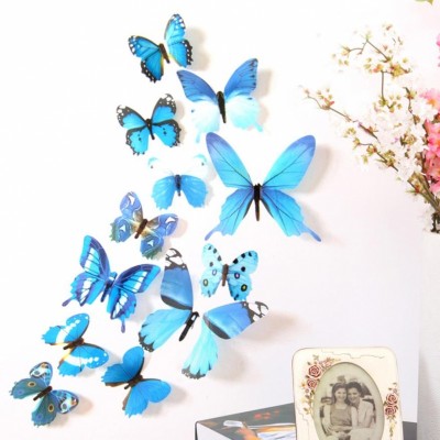Stickers 12 Papillons Transparents bleus 3D