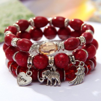 Bracelet Perles Marbrées rouges Eléphant Protecteur