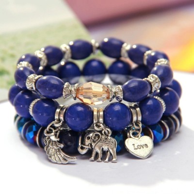 Bracelet Perles Marbrées bleues Eléphant Protecteur