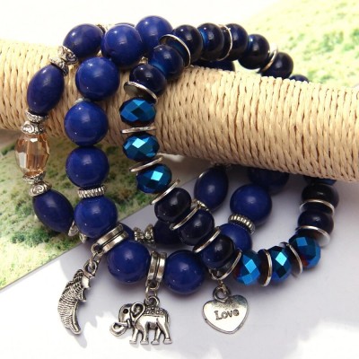 Bracelet Perles Marbrées bleues Eléphant Protecteur