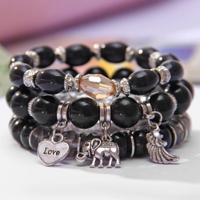 Bracelet Perles noires Eléphant Protecteur