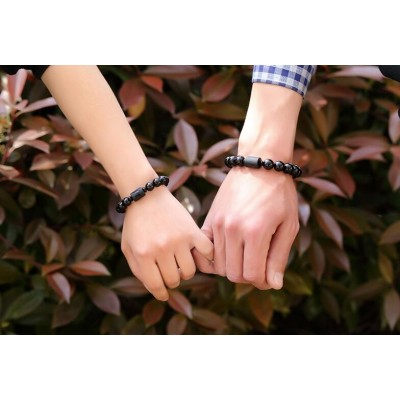 Bracelets Couple Dragon et Phoénix en Obsidienne noire