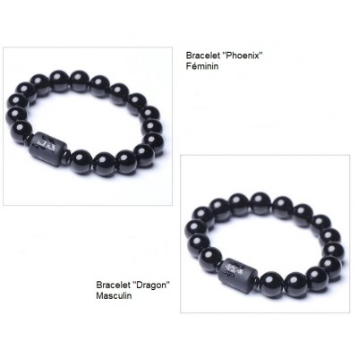 Bracelets Couple Dragon et Phoénix en Obsidienne noire