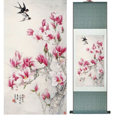Kakemono Fleurs de Magnolia aux Hirondelles