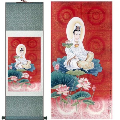 Kakemono Déesse Guan Yin rouge