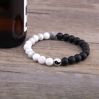 Bracelet Yin Yang Howlite, Onyx noir mat