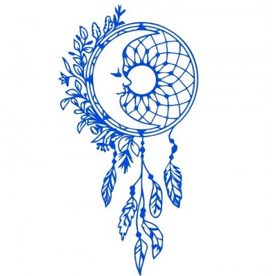 Sticker Attrape Rêves Soleil et Lune bleu