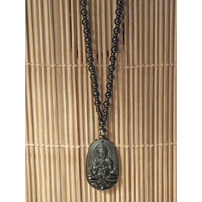 Suspension Bouddha Chenrezig en Obsidienne noire