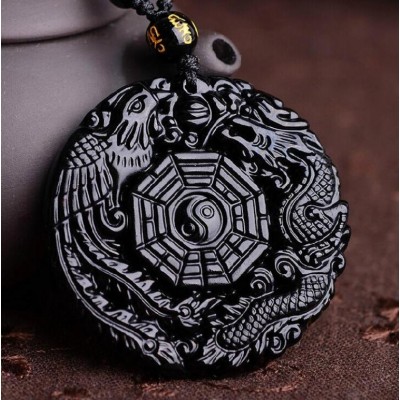 Suspension Dragon Bagua Yin Yang en Obsidienne noire