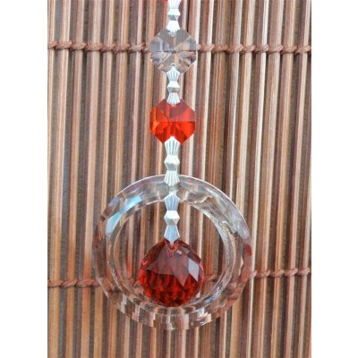 Suspension Cristal Solaire rouge 20mm Spirale et Cercle