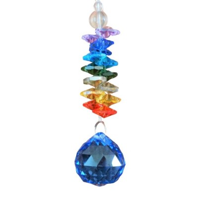 Suspension Cristal Solaire bleu 30mm Cascade multicolore