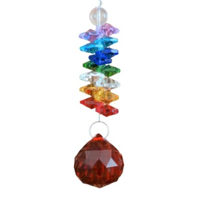 Suspension Cristal Solaire rouge 30mm Cascade multicore