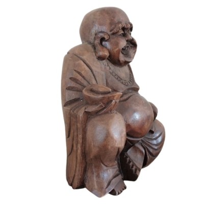 Statue Bouddha Riant en Teck 17cm