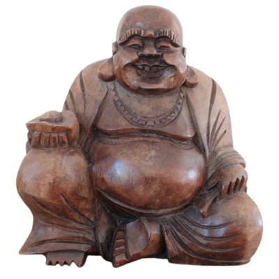 Statue Bouddha Riant en Teck 17cm