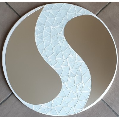 Miroir Yin Yang Mosaïque blanc 40cm