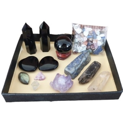 Coffret Chakra ensemble en Obsidienne noire