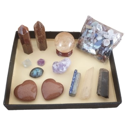 Coffret Chakra ensemble en Pierre de Sable marron