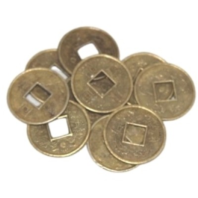 10 pièces de monnaies chinoises, sapèques traditionnelles feng shui