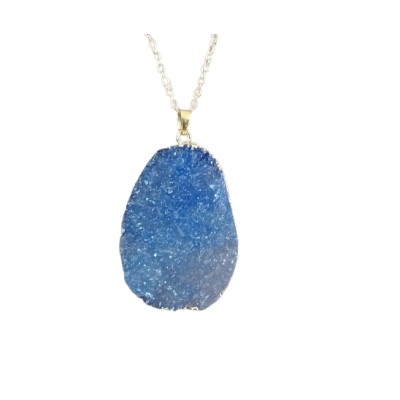 Collier Pendentif Grande Géode en Agate bleue