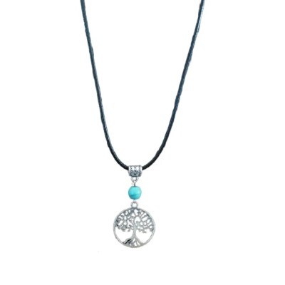 Collier Pendentif Arbre de Vie et Perle en Turquoise