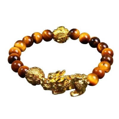 Bracelet Pi Yao Double Mantras Oeil de Tirgre marron