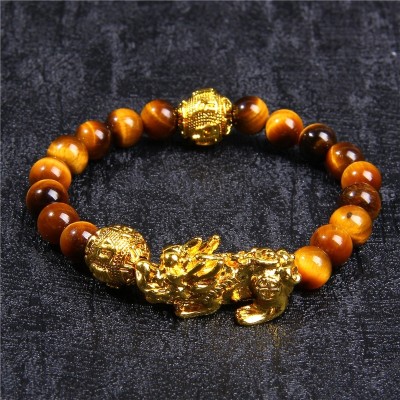 Bracelet Pi Yao Double Mantras Oeil de Tirgre marron