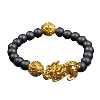 Bracelet Pi Yao Double Mantras en Onyx noire