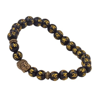 Bracelet Mala Bouddha doré mat