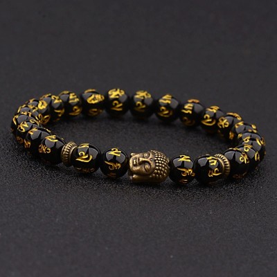 Bracelet Mala Bouddha doré mat