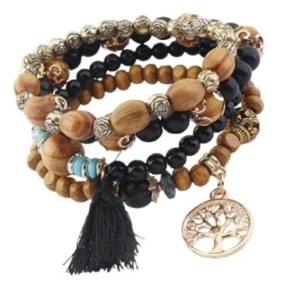 Bracelet Perles de Bois noirs Arbre de vie