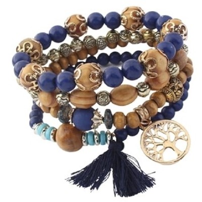Bracelet Perles de Bois bleus Arbre de vie