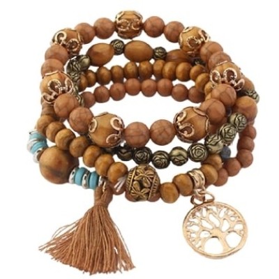 Bracelet Perles de Bois beiges Arbre de vie