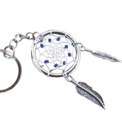 Porte clés attrape rêve imitation daim – bleu – Joli Attrape-Rêves