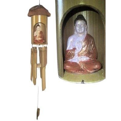 Carillon Bambou Bouddha Thaï rouge et or