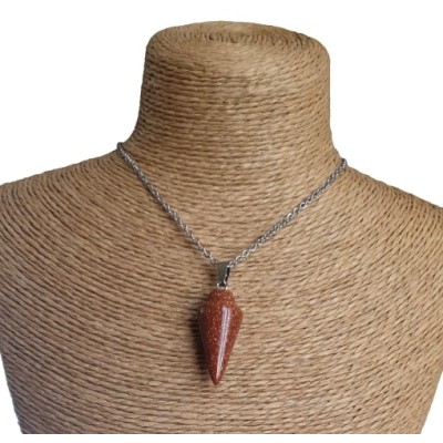 Collier Pendule en Pierre de Sable marron 