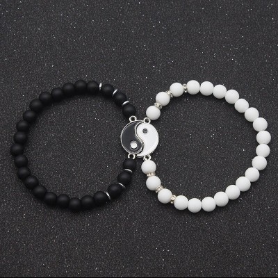 Bracelets Couple Yin Yang Onyx noir et blanc mat