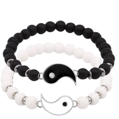 Bracelets Couple Yin Yang Onyx noir et blanc mat