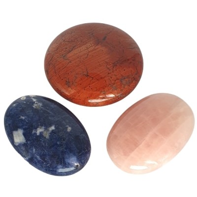 3 Gros Galets Jaspe rouge, Sodalite, Quartz rose