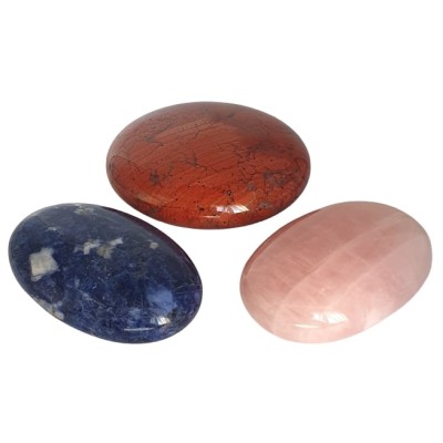 3 Gros Galets Jaspe rouge, Sodalite, Quartz rose