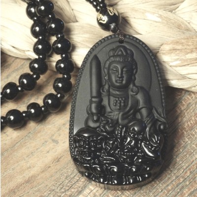 Suspension Bouddha Manjusrhi en Obsidienne noire