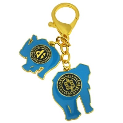 Porte Clés Talisman Eléphant et Rhino bleus Mozaïque