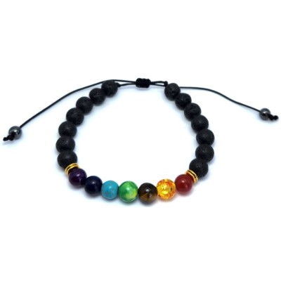 Bracelet des 7 Chakras doré et Pierres de Lave