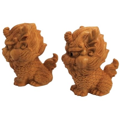 Statues Gardiens Chi Lin en bois