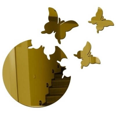 Grand Sticker Miroirs Envolée de Papillons doré