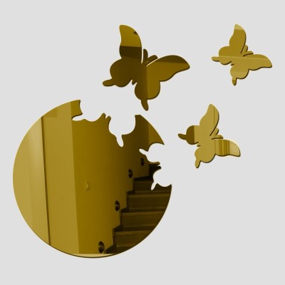 Grand Sticker Miroirs Envolée de Papillons doré